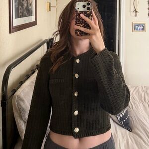 H&M Green with Gold Button Cardigan